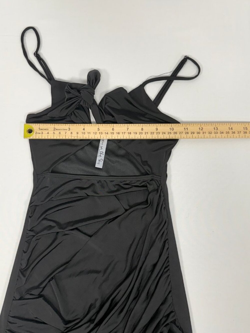 Draped Knot Cutout Lucy in the Sky Black Polyester Mini Dress Size XS - Picture 5 of 9